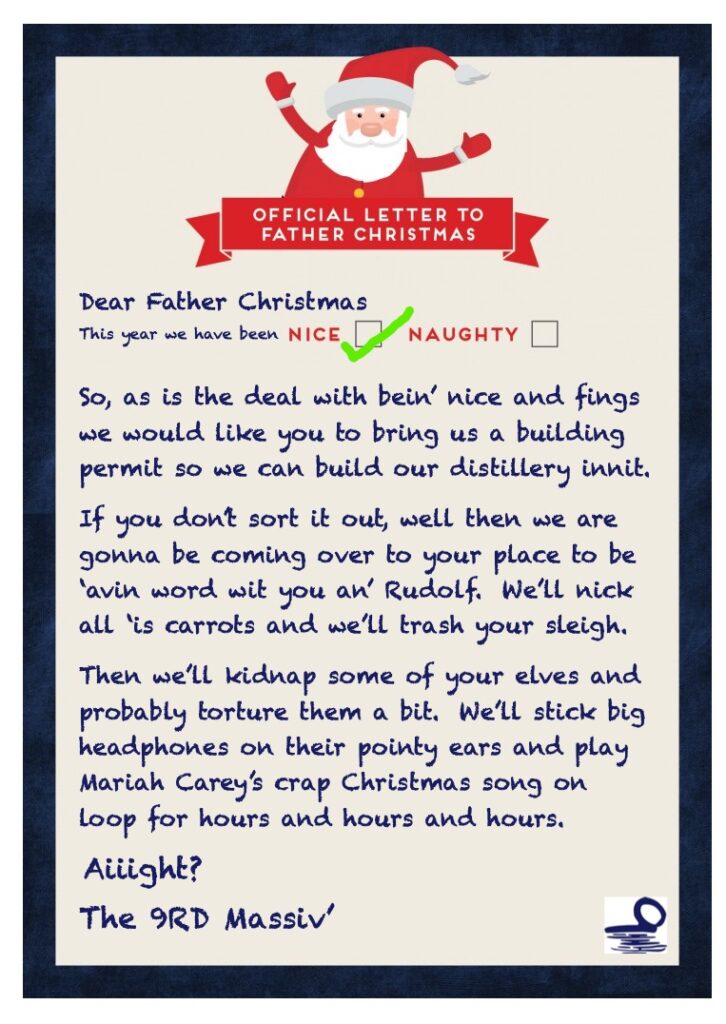 Our letter to Father Christmas asking for our building permit,