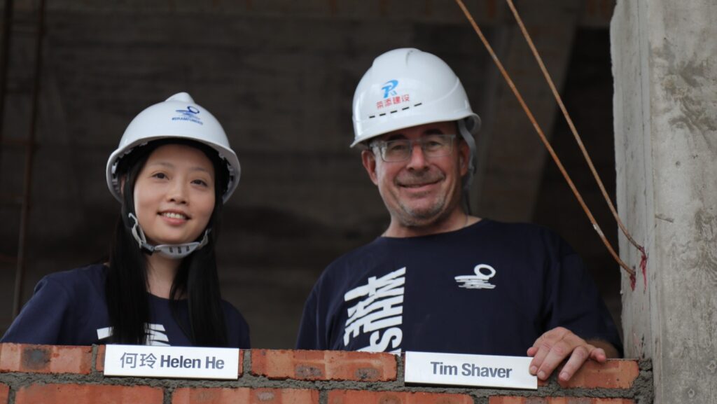 Tim and Helen bricklaying for The Plenum wall.